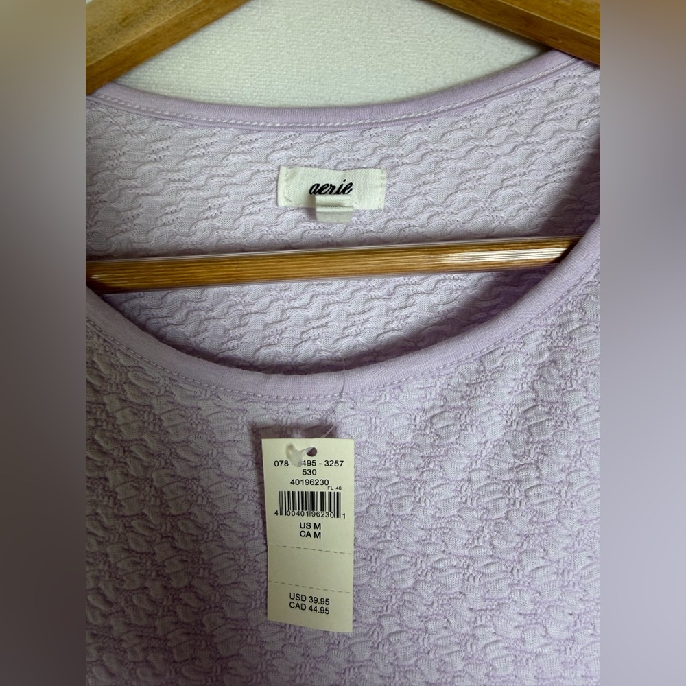 Aerie Lavender Women’s Textured Cropped Long Sleeve Top Coquette Balletcore Sz M - Picture 6 of 7